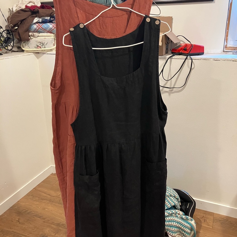 100% linen pinefore dresses